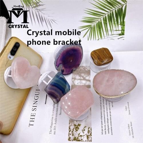 Natural Crystal Mobile Phone Holder Pink Tiger Eye Healing Quartz Stone Gemstone Mobile Phone Decoration