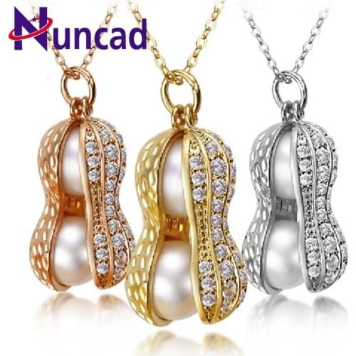 New Simulated Pearls Peanut Pendant Necklace New Design Women Jewelry Gold Color Best Gift Peanut Collier Femme Charms NYNC55