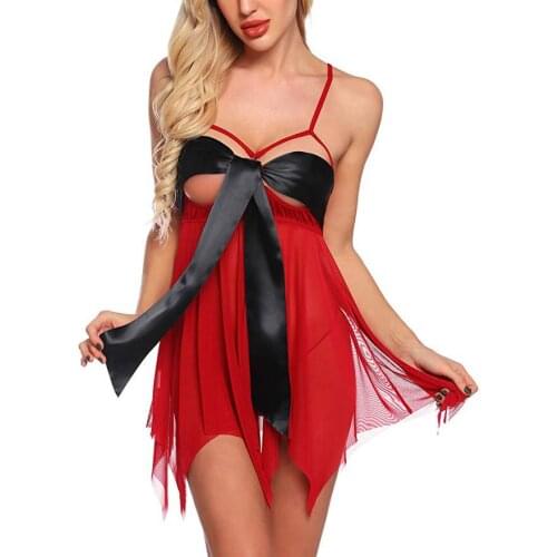 New Lady Christmas Babydoll Underwear Naughty Knot Body Bow Sexy Lingerie Sleepwear