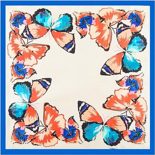 [POBING]Silk Square Spring Scarf Butterfly Printed Scarves High Quality Foulard NeckerChief Small Bandana Lady Gift Accessory