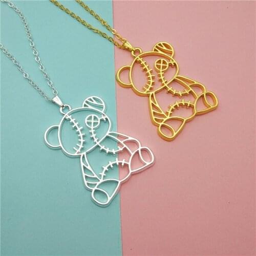 Drop shipping cute bear pendant necklace for Women choker necklace origami hollow out animal Jewelry gift gold silver color