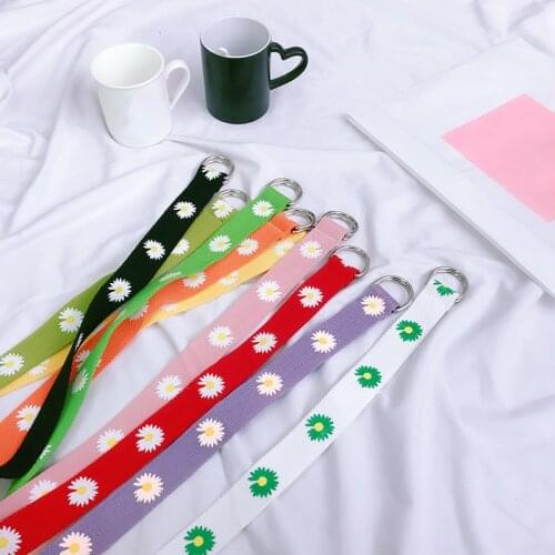 1PC New Fashion Daisy Printed Belt Unisex D Ring Double Buckle Adjustable Canvas Strap Female Long Jeans Waist Belt Multicolor