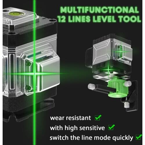 12 Line Laser Level 3° Self-leveling Leveling Tool Omnidirectional Ground and Wall Sticker with Vertical Horizontal Oblique Line