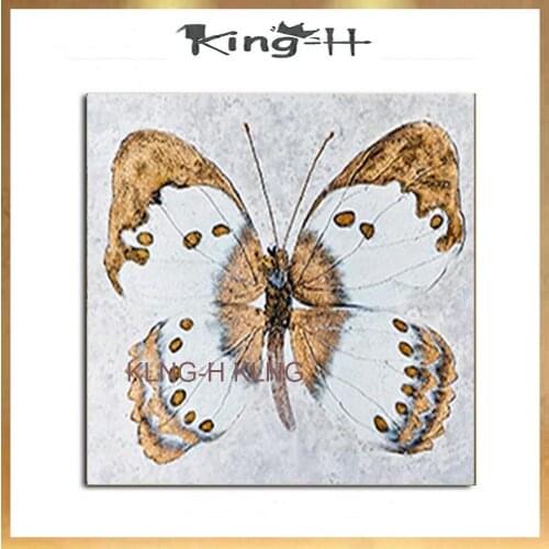 Hecho a mano moderno abstracto decorativo colorido mariposa animales pintura al óleo en lienzo arte de la pared para la sala de