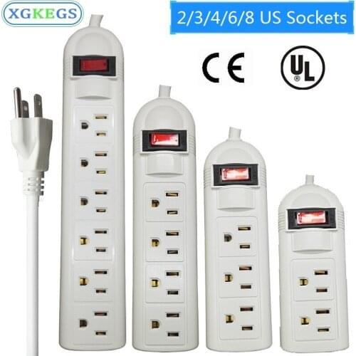 US Plug Power Strip Socket 2/3/4/6/8 Outlet AC Switch 1.8M Cord Extension Cable Surge Protector UL Certification For Home Office