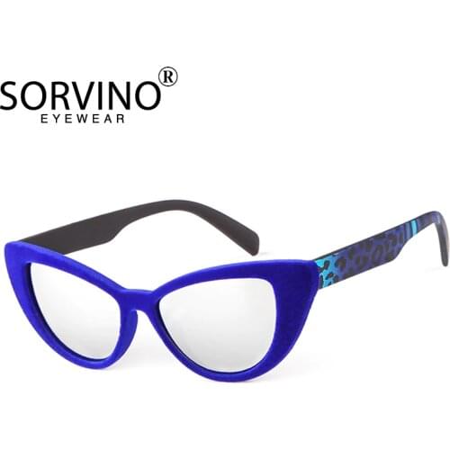 SORVINO Vintage Blue Mirror Cat Eye Sunglasses Women Brand Designer 90s Velvet Cateye Winter Sun Glasses Orange Red Shades SP81