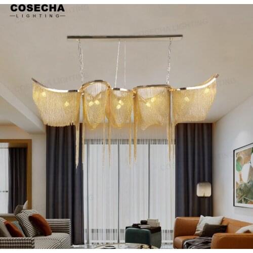 Nordic post-modern led living room dining room chandelier Italian creative tassel aluminum chain chandelier villa hotel lamp