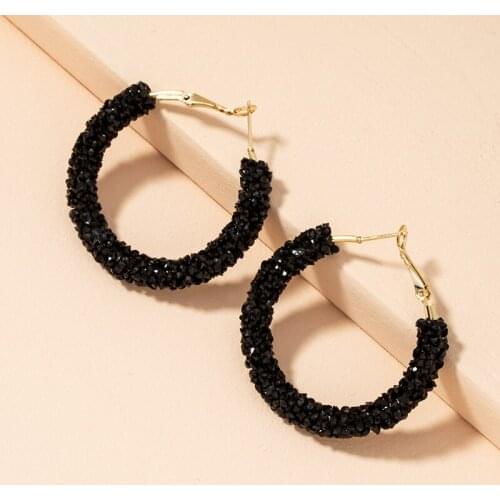 UJBOX Fashion Big Black Stone Hoop Earrings for Women Girls Wedding Party Jewelry Accessories Wholesale