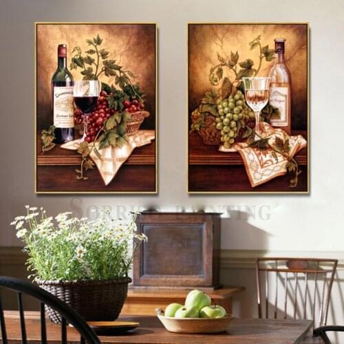 Retro Champagne Grape Wine Canvas Painting Restaurant Bar Wall Art Posters Prints Pictures For Dining Room Home Kitchen Decor
