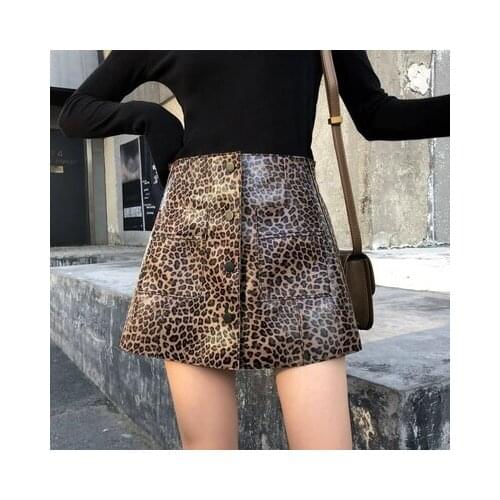 Top brand and 2020 Autumn Winter New Sheep Leather Leopard Skirt J12 high quality