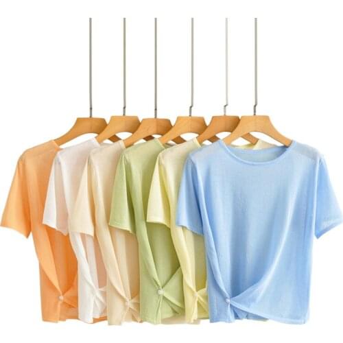 JC·KILIG Pure Color Short Sleeve T Shirt Women Slim Body High Waist Summer 2021 New Round Neck Y1015