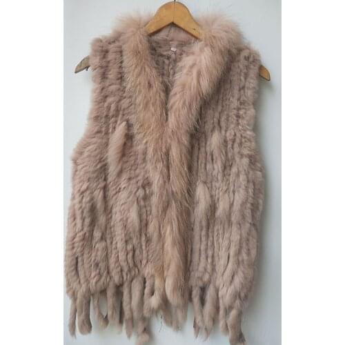 2021 Autumn Knitted Real Rabbit Fur Vest Women Warm Genuine Fur Gilets Female Causual Genuine Fur Waistcoat