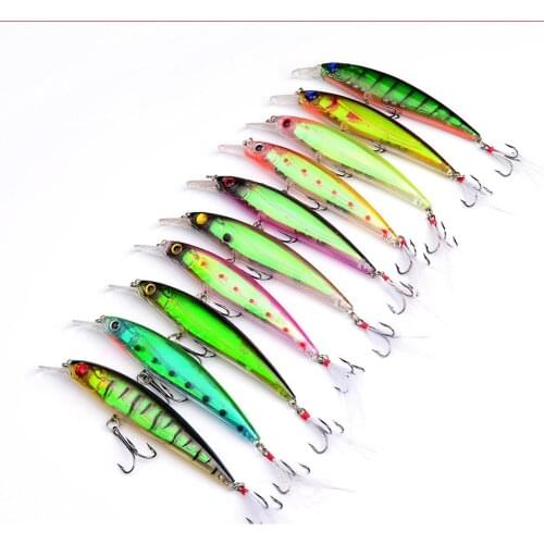 10PCS Sea Fishing Fish Bass Green Minnow lure hook baits 11.5cm/13.4g Free shipping