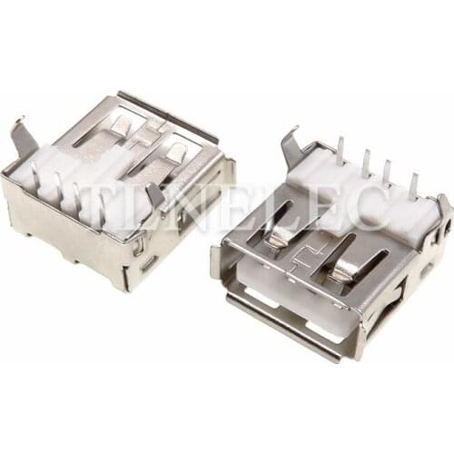 10pcs Type A USB 2.0 Micro Female Jack Crimping Edge Port Connector 4 Pins Bend Corner Charging Socket With Shrapnel SMT