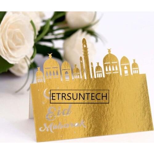 1000pcs Eid Mubarak Party Seat Card Laser Hollow Festival Place Cards Happy Eid Ramadan Kareem Muslim Party Decor