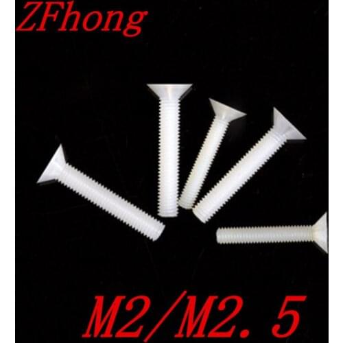 200pcs M2/M2.5 white nylon plastic flat head machine screw