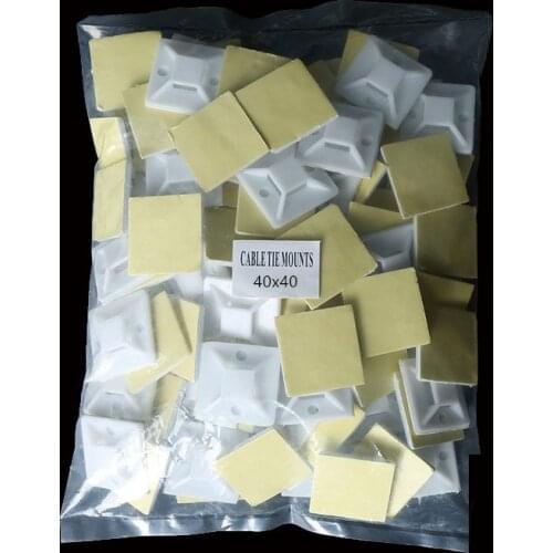 250PCS/Set 40mmX40mm Wall Holder Fixing Seat Clamps White Cable Base Mounts Self Adhesive Cable Wire Zip Tie Mounts Bases