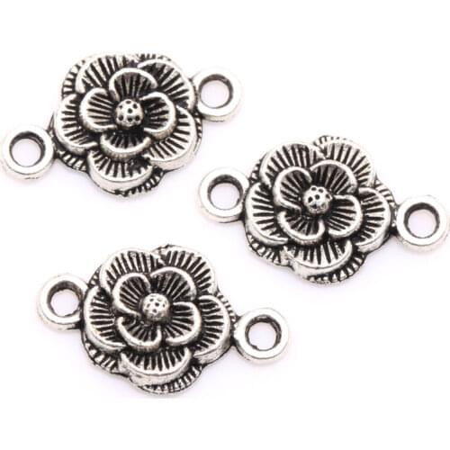 30Pcs Two Hole Daisy Flower Tibetan Silver Bracelet Connector Charms Pendant for Jewelry Making Necklace Findings