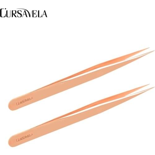 CURSAVELA 5pc Eyelash Extension Tweezers Gold Color Stainless Steel Non-magnetic Makeup Tweezers 3D 6D Eyelash Tweezers Vendor