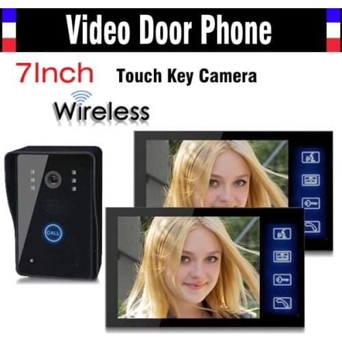 Wireless Video Door Phone Doorbell Intercom System 7 Inch Touch Key IR Night Vision Camera Rain Proof 1 Camera 2 Monitors