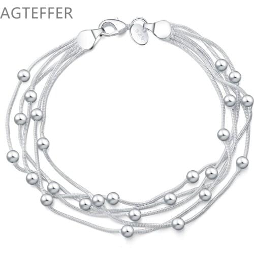 AGTEFFER 925 Sterling Silver Five Snake Chain Grape Beads Bracelet For Women Wedding Engagement Party Fashion Jewelry