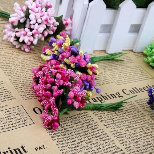 12Pcs/Bunch Flower Core With Leaf Multicolor Small BerriesDIY Corsage Wedding Party Decorations Wreath For Hair Garland