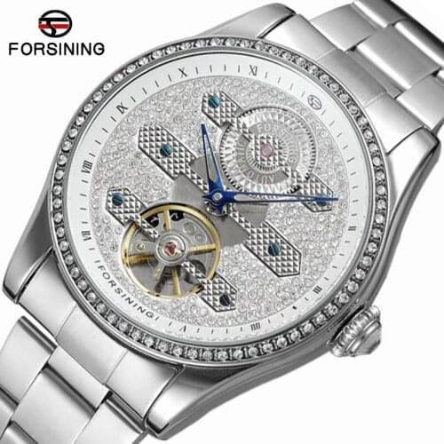Forsining 2017 Design stainless steel Diamond Display Hands Tourbillion Waterproof Mens Automatic Watches Top Brand Luxury
