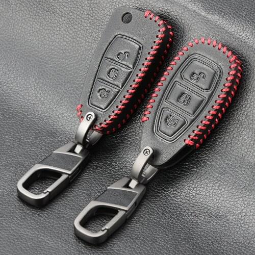Genuine Leather Auto Key Protection Cover Case Holder Shell Car-Styling for Ford Fiesta Focus MK3 MK4 C-MAX 2011 2012 2013-2018