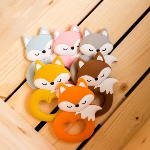 Lets Make Silicone Animal Teether Fox Shape Food Grade Cartoon Silicone DIY Nursing Teething Cute Fox Silicone Patent 6pc /lot