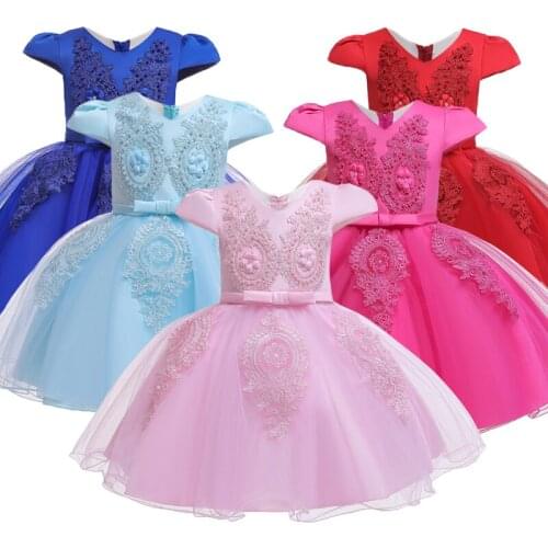 European American childrens dress baby birthday princess dress girl applique gauze pettiskirt flower girl party evening dress