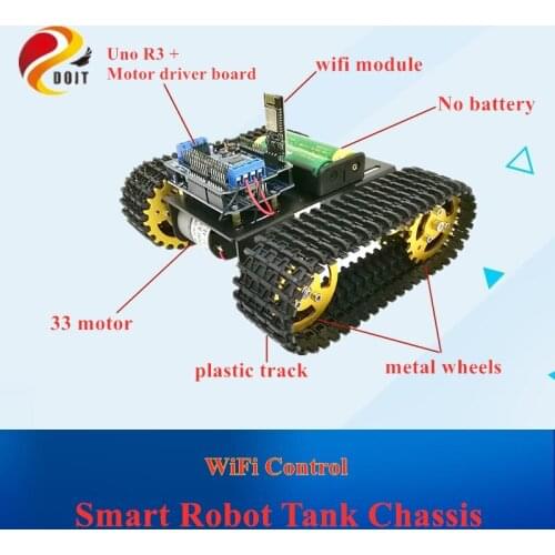 DOIT mini T101 WiFi Control Smart Robot Tank Chassis Tracked Car Platform with UNO R3 Development Board+ Motor Driver Board
