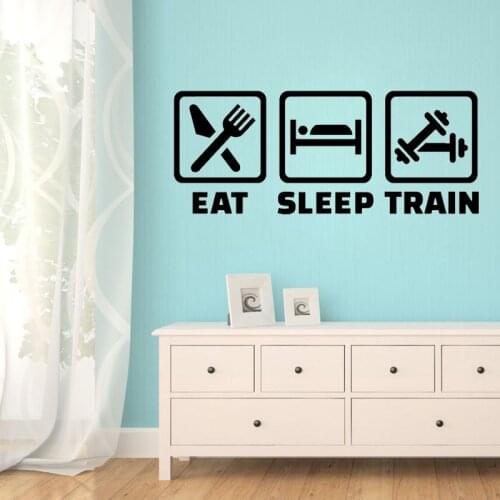 Eat Sleep Train Wall Stickers Fitness Training Poster Motivation Sports Room Decor Art Murals Bedroom Wall Decoration
