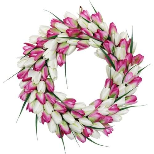FQYL Artificial Tulip Wreath Springtime Wreath for Front Door Window Wall Party Wedding Valentines Day Hanging Decorations