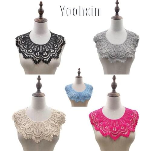 HOT white black flower Embroidery lace fabric trim ribbon DIY sewing patches applique collar craft guipure dress wedding decor