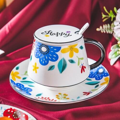 Ceramic Cup, Coffee Cup, Large Capacity Hand-painted Flowers, Household Ceramic Creative Water Cup, Mug, Milk Cup