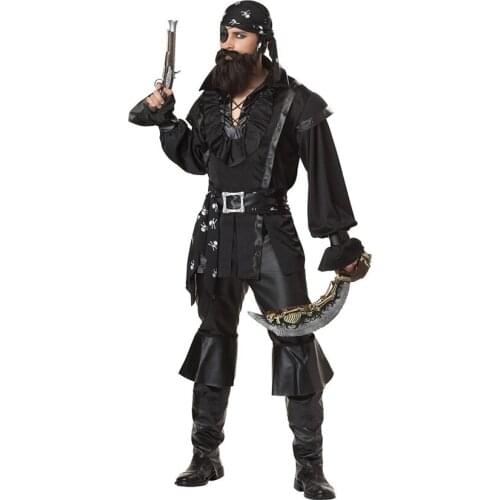 Halloween Pirate Costume Men Adult Jack Sparrow Cosplay Costume Eyepatch Beard Deluxe Carnival Pirates Costume