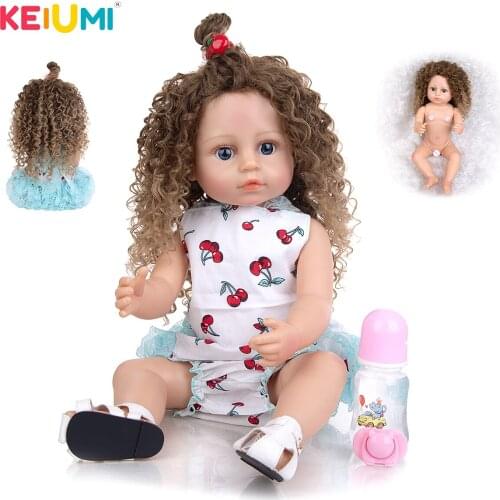 KEIUMI 55CM Reborn Baby Doll Silicone Body Boneca Can Bath Realistic Fast Shipping For Kids Playmate Doll Gift Toy