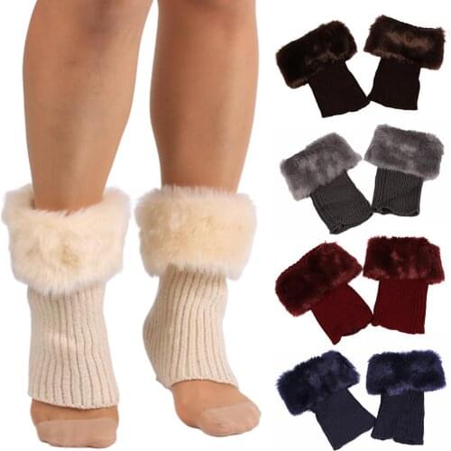 Fashion Women Sock Solid Color Faux Fur Cuff Crochet Knit Boots Sock Short Leg Warmers Faux Fur Cuff Crochet Knit Boots Sock