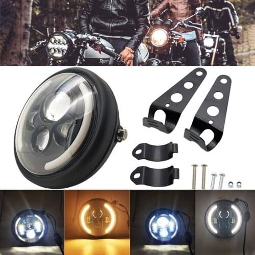 7.5 Inch Motorcycle LED Headlight Universal Motor 7.5" Round Head Lamp Black Headlamp for Harley Cafe Racer Bobber Honda