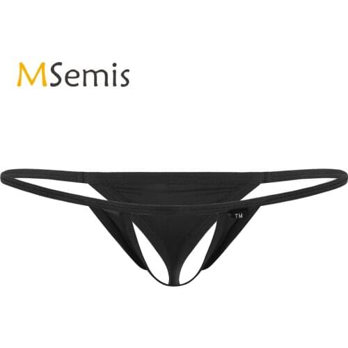 Mens Lingerie T-Back Thong Briefs Low Rise G-String Open Butt Underwear Elastic Waistband Front Hole Bulge Pouch Underpants