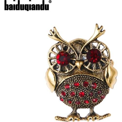 Baiduqiandu New Arrival Red Crystal Vintage Owl Brooch Pins Fashion Women Clothing Jewelry Accessories