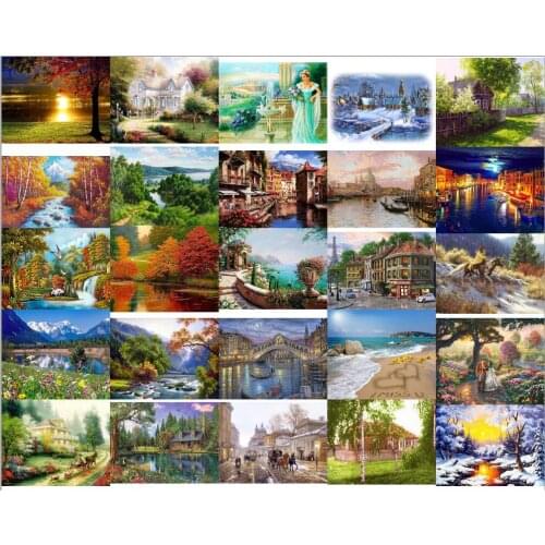 Snowing senenery new 3 Needlework,Sets For full Embroidery kits,Home decor 14/18/28ct /11ct white canvas,Dmc,Diy,Cross stitch