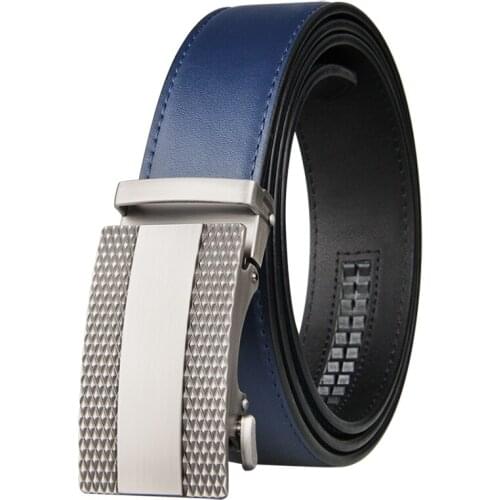 New Brand Belt Men Genuine Luxury Leather Belts for Men Strap Male Metal Automatic Buckle 3.5cm Blue Belt