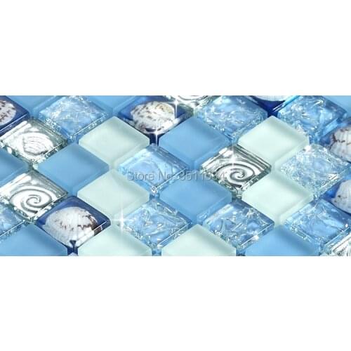 Brand New The blue fish shell Binglie glass mosaic background wall tiles mosaic crystal bar Mediterranean electroplating