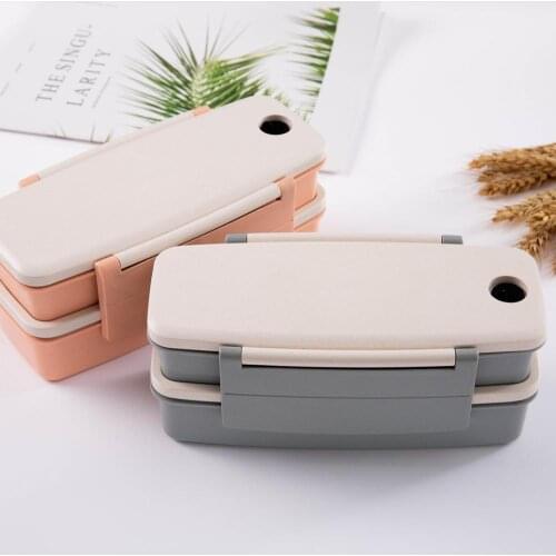 New Bamboo Fiber Lunch Box Student Adult Bento Boxes with Chopsticks Double Compartment Lunchbox Tableware Set