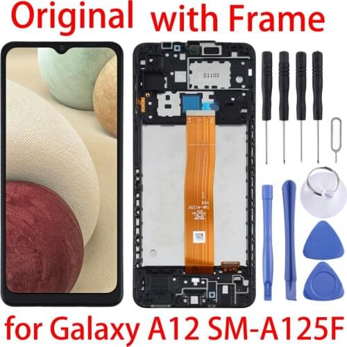 Original For Galaxy A12 SM-A125F LCD Screen and Digitizer Full Assembly with Frame for Samsung Galaxy A12 SM-A125F
