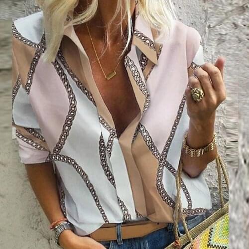 Autumn Women Leisure Blouse Tops Women Chain Print Work Office Blouse Shirt Lady Stylish Long Sleeve Blouses Femmes