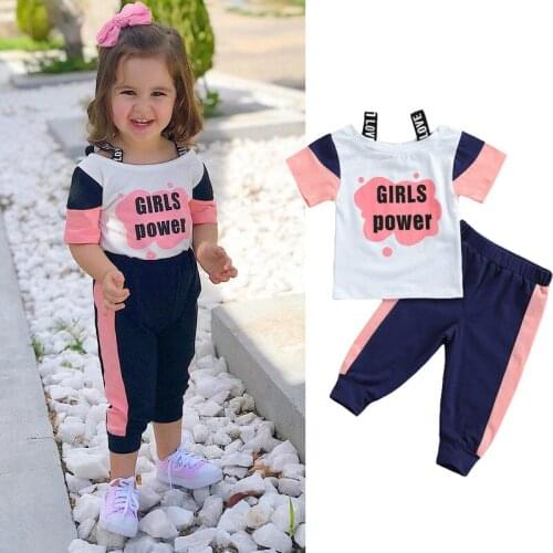 1-4Y Summer Fashion Toddlers Kids Baby Girls Letter Print Short Sleeve t shirts+Pants 2pcs Children Clothing Outfits