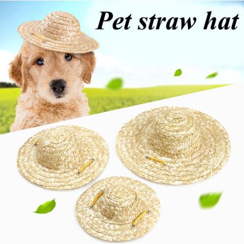 Pet Beach Woven Straw Hat Fashion Sun Dog Cosplay Sombrero Small Dogs Cats Hawaiian Party Straw Hat Costume Accessories