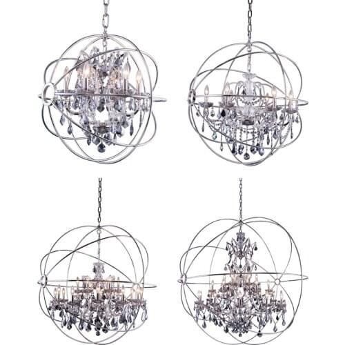 Retro Crystal Chandelier Lighting LED Classical Orb Crystal Pendant Hanging Lamp Indoor Decorative Light Fixture